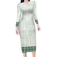 Samoa Siapo Green Trimmed Long Sleeve Bodycon Dress Samoa White Sunday - Polynesian Pride
