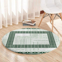 Samoa Siapo Green Trimmed Round Carpet Samoa White Sunday - Polynesian Pride
