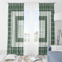 Samoa Siapo Green Trimmed Window Curtain Samoa White Sunday - Polynesian Pride