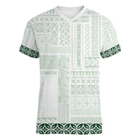 Samoa Siapo Green Trimmed Women V-Neck T-Shirt Samoa White Sunday - Polynesian Pride