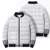 Samoa Siapo Purple Trimmed Bomber Puffer Jacket Samoa White Sunday - Polynesian Pride
