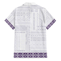 Samoa Siapo Purple Trimmed Family Matching Long Sleeve Bodycon Dress and Hawaiian Shirt Samoa White Sunday - Polynesian Pride