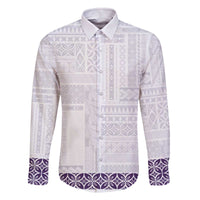 Samoa Siapo Purple Trimmed Family Matching Off The Shoulder Long Sleeve Dress and Hawaiian Shirt Samoa White Sunday - Polynesian Pride