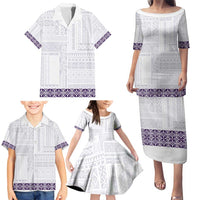 Samoa Siapo Purple Trimmed Family Matching Puletasi and Hawaiian Shirt Samoa White Sunday - Polynesian Pride