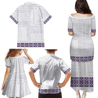 Samoa Siapo Purple Trimmed Family Matching Puletasi and Hawaiian Shirt Samoa White Sunday - Polynesian Pride