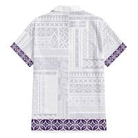 Samoa Siapo Purple Trimmed Family Matching Short Sleeve Bodycon Dress and Hawaiian Shirt Samoa White Sunday - Polynesian Pride