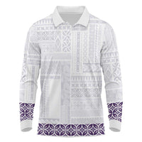 Samoa Siapo Purple Trimmed Long Sleeve Polo Shirt Samoa White Sunday - Polynesian Pride