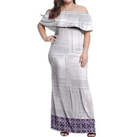 Samoa Siapo Purple Trimmed Off Shoulder Maxi Dress Samoa White Sunday - Polynesian Pride
