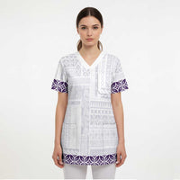 Samoa Siapo Purple Trimmed Scrub Top Samoa White Sunday - Polynesian Pride