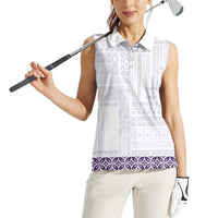 Samoa Siapo Purple Trimmed Women Sleeveless Polo Shirt Samoa White Sunday - Polynesian Pride