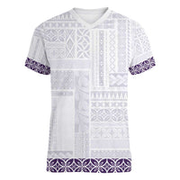 Samoa Siapo Purple Trimmed Women V-Neck T-Shirt Samoa White Sunday - Polynesian Pride