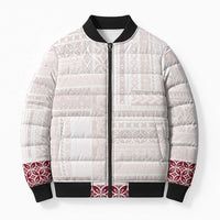 Samoa Siapo Red Trimmed Bomber Puffer Jacket Samoa White Sunday - Polynesian Pride