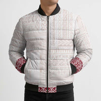 Samoa Siapo Red Trimmed Bomber Puffer Jacket Samoa White Sunday - Polynesian Pride