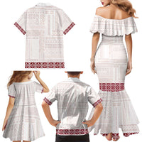 Samoa Siapo Red Trimmed Family Matching Mermaid Dress and Hawaiian Shirt Samoa White Sunday - Polynesian Pride