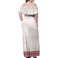 Samoa Siapo Red Trimmed Family Matching Off Shoulder Maxi Dress and Hawaiian Shirt Samoa White Sunday - Polynesian Pride