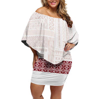 Samoa Siapo Red Trimmed Family Matching Off Shoulder Short Dress and Hawaiian Shirt Samoa White Sunday - Polynesian Pride