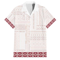 Samoa Siapo Red Trimmed Family Matching Short Sleeve Bodycon Dress and Hawaiian Shirt Samoa White Sunday - Polynesian Pride