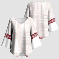 Samoa Siapo Red Trimmed Kimono Sleeve Blouse Samoa White Sunday - Polynesian Pride