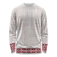 Samoa Siapo Red Trimmed Long Sleeve Shirt Samoa White Sunday - Polynesian Pride