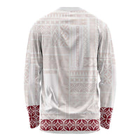 Samoa Siapo Red Trimmed Long Sleeve Shirt Samoa White Sunday - Polynesian Pride