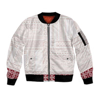 Samoa Siapo Red Trimmed Sleeve Zip Bomber Jacket Samoa White Sunday - Polynesian Pride