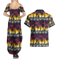 Hawaii Hibiscus Palm Tree Sunset Couples Matching Summer Maxi Dress and Hawaiian Shirt Tropical Style - Polynesian Pride