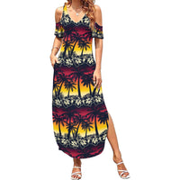 Hawaii Hibiscus Palm Tree Sunset Family Matching Summer Maxi Dress and Hawaiian Shirt Tropical Style - Polynesian Pride