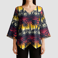 Hawaii Hibiscus Palm Tree Sunset Kimono Sleeve Blouse Tropical Style - Polynesian Pride