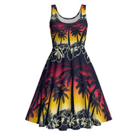 Hawaii Hibiscus Palm Tree Sunset Midi Dress Tropical Style - Polynesian Pride