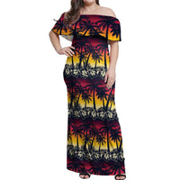 Hawaii Hibiscus Palm Tree Sunset Off Shoulder Maxi Dress Tropical Style - Polynesian Pride
