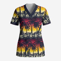 Hawaii Hibiscus Palm Tree Sunset Scrub Top Tropical Style - Polynesian Pride