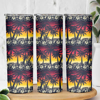 Hawaii Hibiscus Palm Tree Sunset Skinny Tumbler Tropical Style - Polynesian Pride