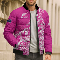 Custom New Zealand Rugby Silver Fern Bomber Puffer Jacket Aotearoa Kiwi Maori Pink Version - Polynesian Pride