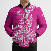 Custom New Zealand Rugby Silver Fern Bomber Puffer Jacket Aotearoa Kiwi Maori Pink Version - Polynesian Pride