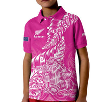 Custom New Zealand Rugby Silver Fern Kid Polo Shirt Aotearoa Kiwi Maori Pink Version - Polynesian Pride