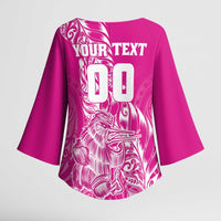 Custom New Zealand Rugby Silver Fern Kimono Sleeve Blouse Aotearoa Kiwi Maori Pink Version - Polynesian Pride