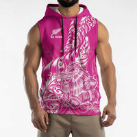 Custom New Zealand Rugby Silver Fern Sleeveless Hoodie Aotearoa Kiwi Maori Pink Version - Polynesian Pride
