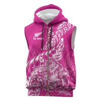 Custom New Zealand Rugby Silver Fern Sleeveless Zip Hoodie Aotearoa Kiwi Maori Pink Version - Polynesian Pride