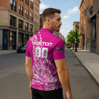 Custom New Zealand Rugby Silver Fern Zipper Polo Shirt Aotearoa Kiwi Maori Pink Version LT01 - Polynesian Pride