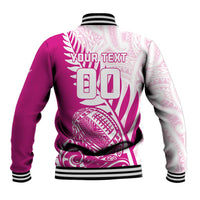 Custom New Zealand Rugby Silver Fern Baseball Jacket Aotearoa Maori Pink Version - Polynesian Pride