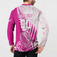 Custom New Zealand Rugby Silver Fern Button Sweatshirt Aotearoa Maori Pink Version - Polynesian Pride