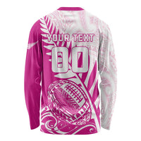 Custom New Zealand Rugby Silver Fern Long Sleeve Shirt Aotearoa Maori Pink Version - Polynesian Pride
