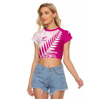 Custom New Zealand Rugby Silver Fern Raglan Cropped T Shirt Aotearoa Maori Pink Version - Polynesian Pride