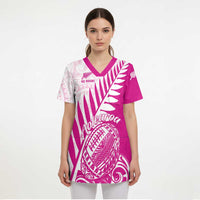 Custom New Zealand Rugby Silver Fern Scrub Top Aotearoa Maori Pink Version - Polynesian Pride