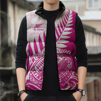Custom New Zealand Rugby Silver Fern Sleeveless Puffer Jacket Aotearoa Maori Pink Version - Polynesian Pride
