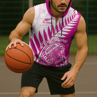 Custom New Zealand Rugby Silver Fern Sleeveless Zip Hoodie Aotearoa Maori Pink Version - Polynesian Pride