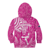 New Zealand Silver Fern Rugby All Pink Kid Hoodie Maori Tiki Player With Ta Moko Tribal - Polynesian Pride