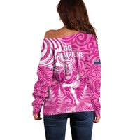 New Zealand Silver Fern Rugby All Pink Off Shoulder Sweater Maori Tiki Player With Ta Moko Tribal - Polynesian Pride