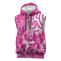 New Zealand Silver Fern Rugby All Pink Sleeveless Zip Hoodie Maori Tiki Player With Ta Moko Tribal - Polynesian Pride