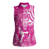 New Zealand Silver Fern Rugby All Pink Women Sleeveless Polo Shirt Maori Tiki Player With Ta Moko Tribal - Polynesian Pride
